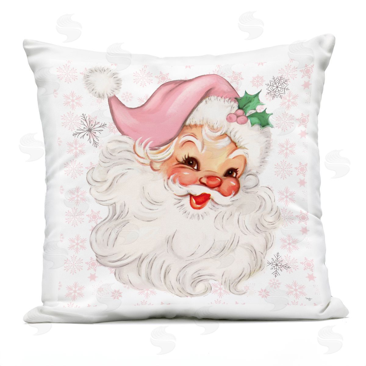 Mollie B. Pastel Vintage Jolly Santa Outdoor Quick-Dry Polyester Printed Throw Pillow