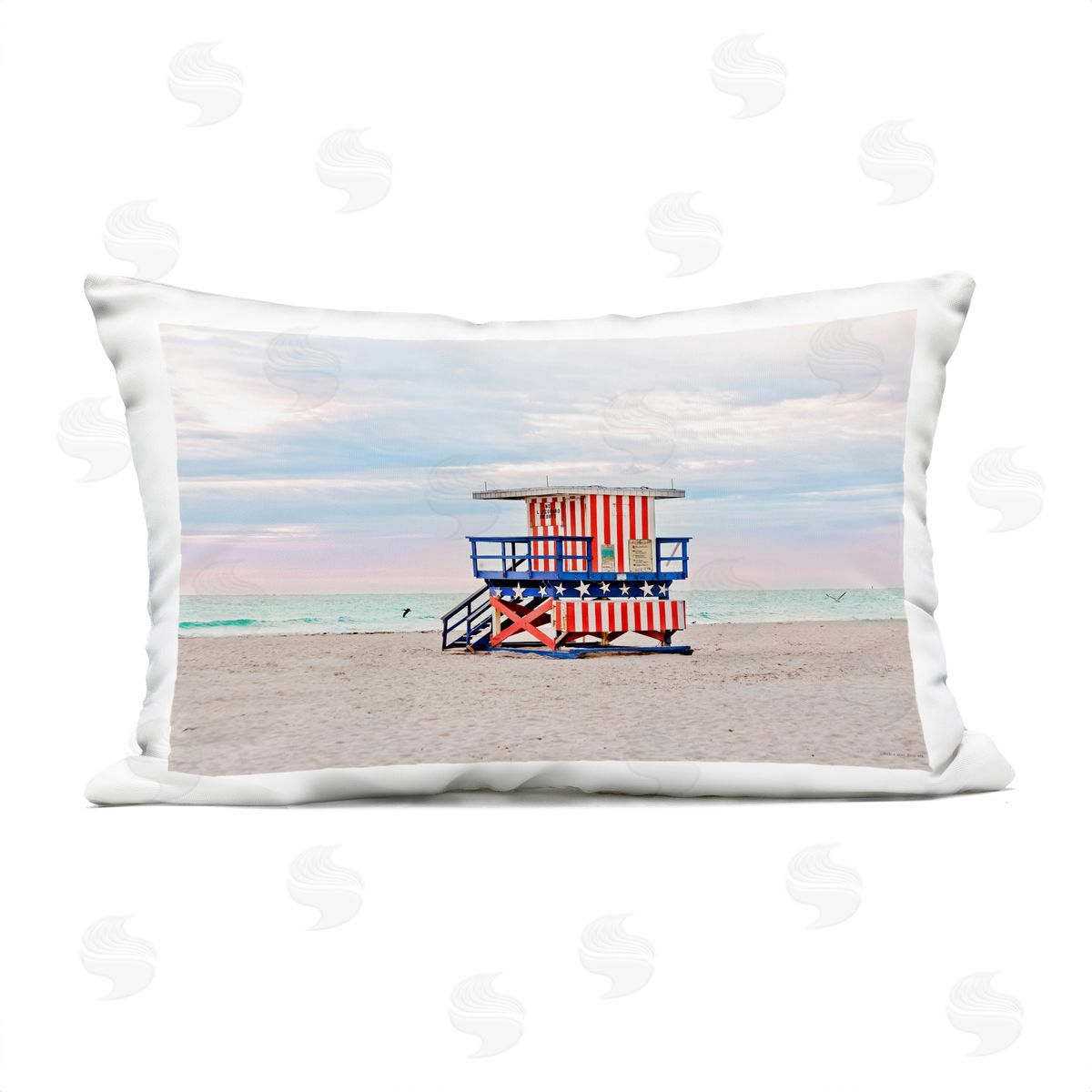 Seven Trees Design Patriotic Lifeguard Hut Outdoor Quick-Dry Polyester Printed Throw Pillow