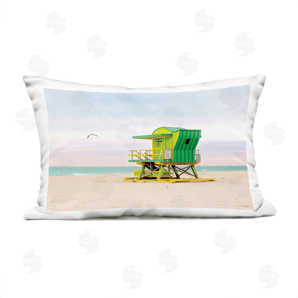 Seven Trees Design Lime Green Lifeguard Hut Outdoor Quick-Dry Polyester Printed Throw Pillow