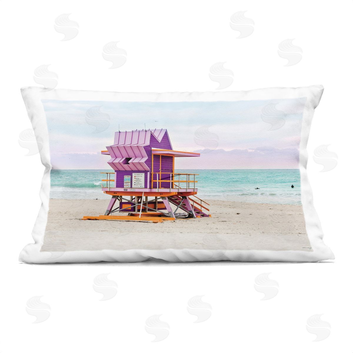 Seven Trees Design Purple Lifeguard Building Printed Plush Polyester Throw Pillow