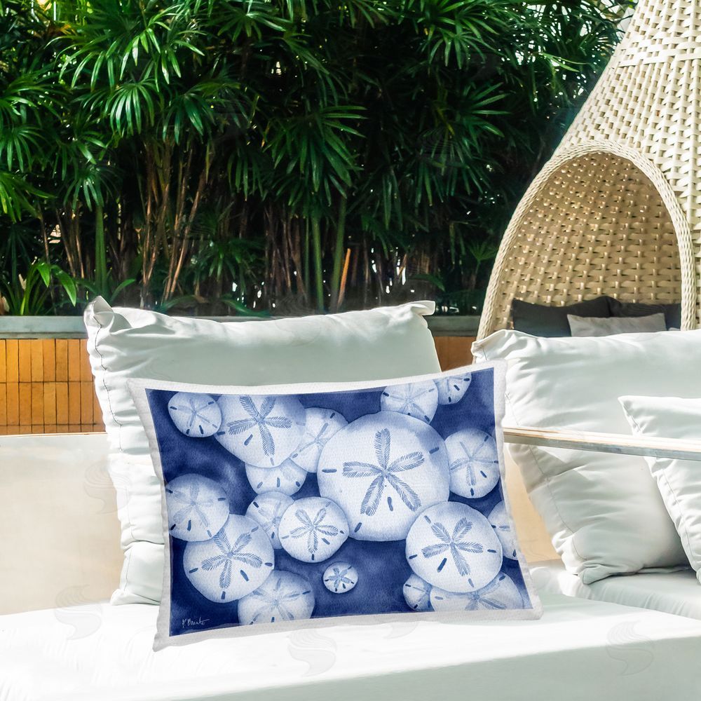 Paul Brent Watercolor Style Sand Dollars Outdoor Quick-Dry Polyester Printed Throw Pillow in Back Yard