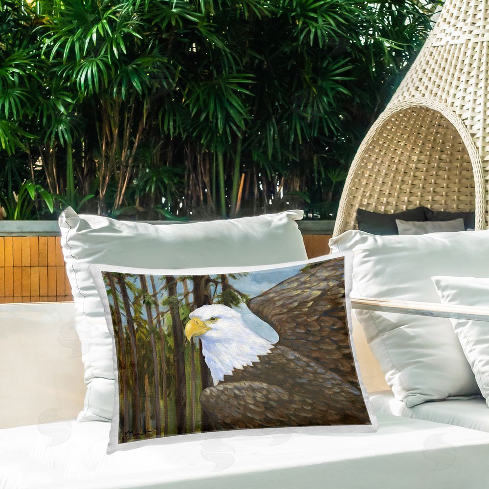 Paul Brent Woodland Eagle's View Outdoor Quick-Dry Polyester Printed Throw Pillow in Back Yard