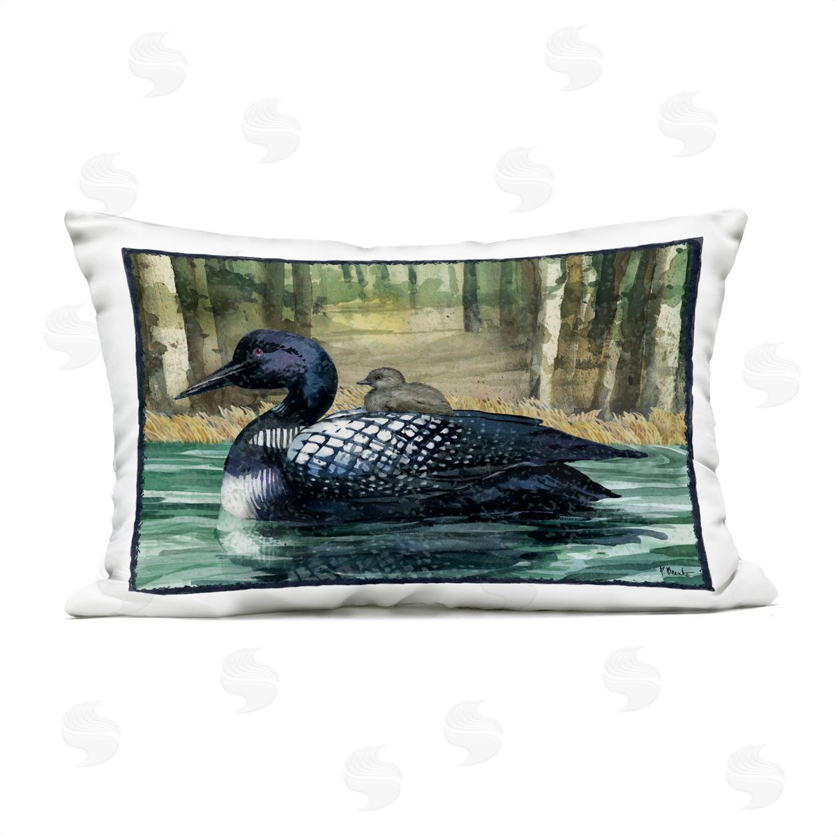 Paul Brent Loon with Baby on Lake Outdoor Quick-Dry Polyester Printed Throw Pillow