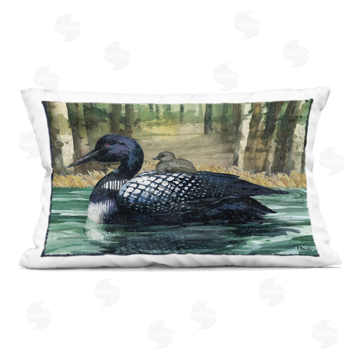 Paul Brent Loon with Baby on Lake Printed Plush Polyester Throw Pillow