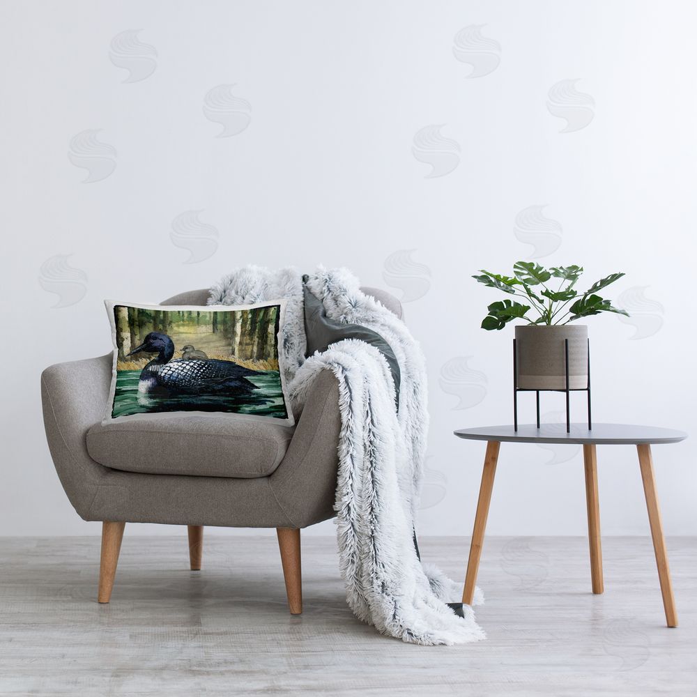 Paul Brent Loon with Baby on Lake Printed Plush Polyester Throw Pillow On Chair