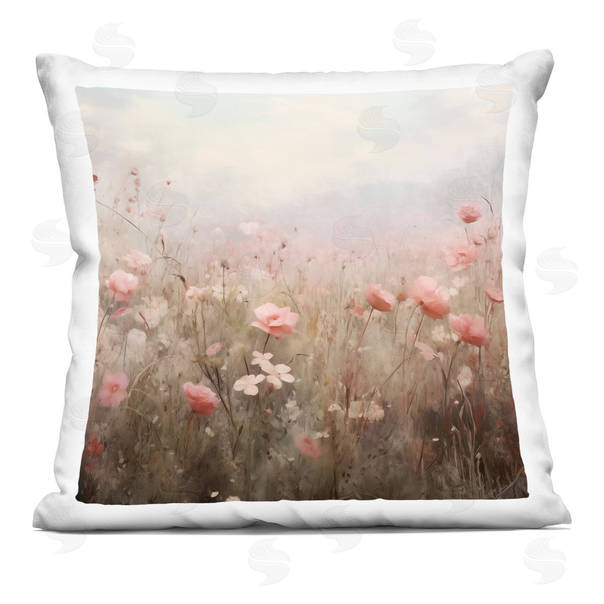 Arlington Prints Blooming Pink Meadow Flowers Printed Plush Polyester Throw Pillow