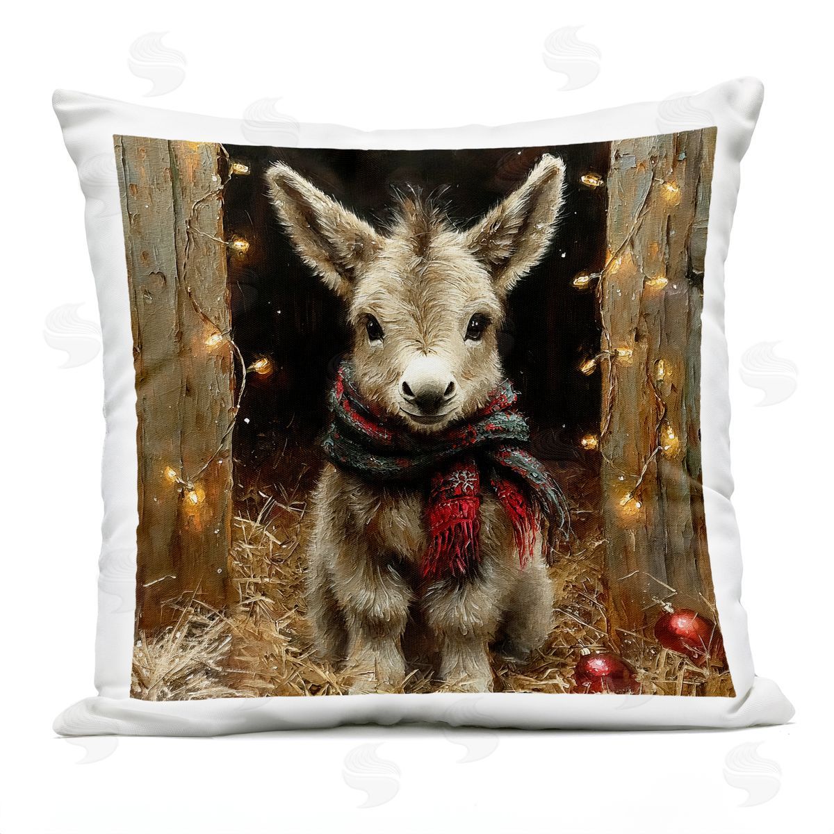 Riley B Baby Donkey & Holiday Lights Outdoor Quick-Dry Polyester Printed Throw Pillow