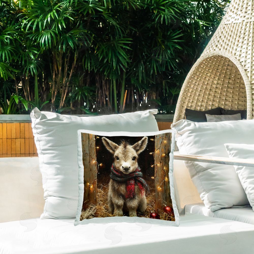 Riley B Baby Donkey & Holiday Lights Outdoor Quick-Dry Polyester Printed Throw Pillow in Back Yard