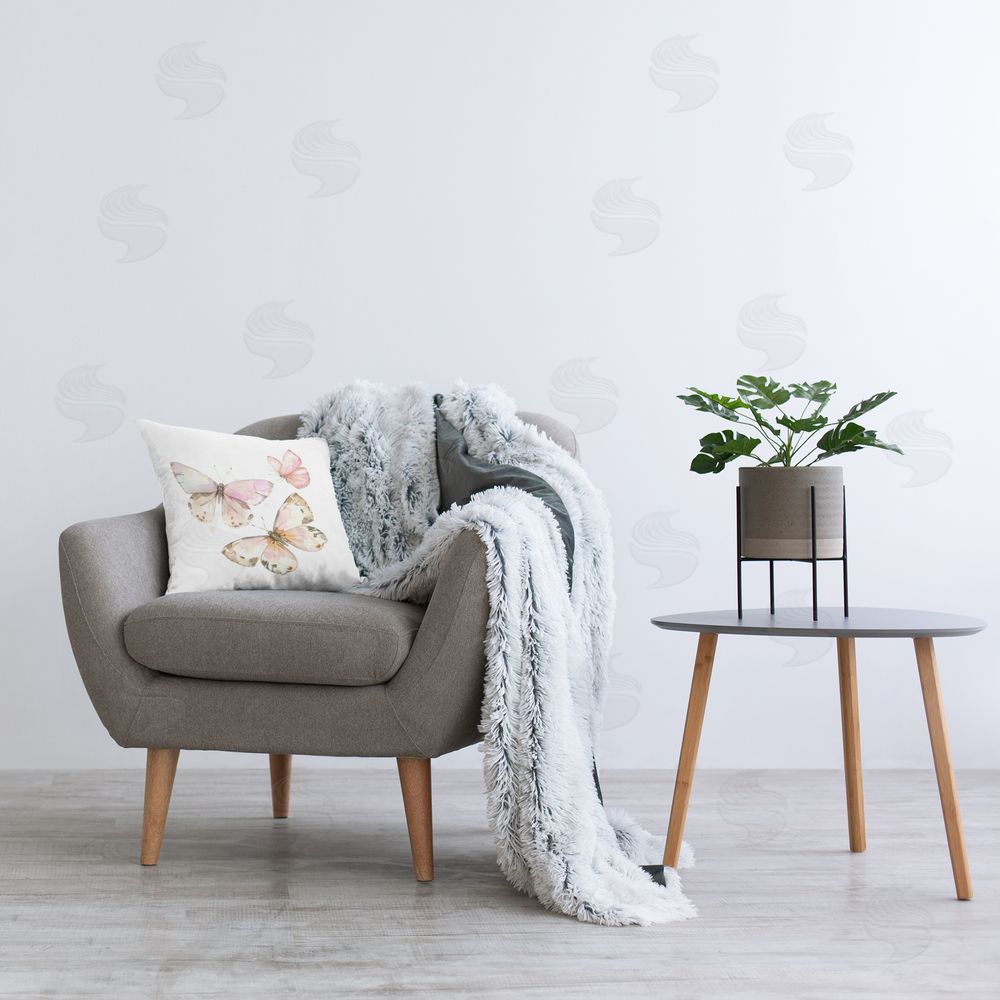 Creative Studio Soft Watercolor Butterfly Trio Printed Plush Polyester Throw Pillow On Chair