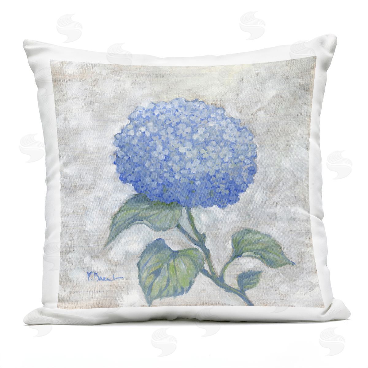 Paul Brent Round Blue Country Hydrangea Outdoor Quick-Dry Polyester Printed Throw Pillow