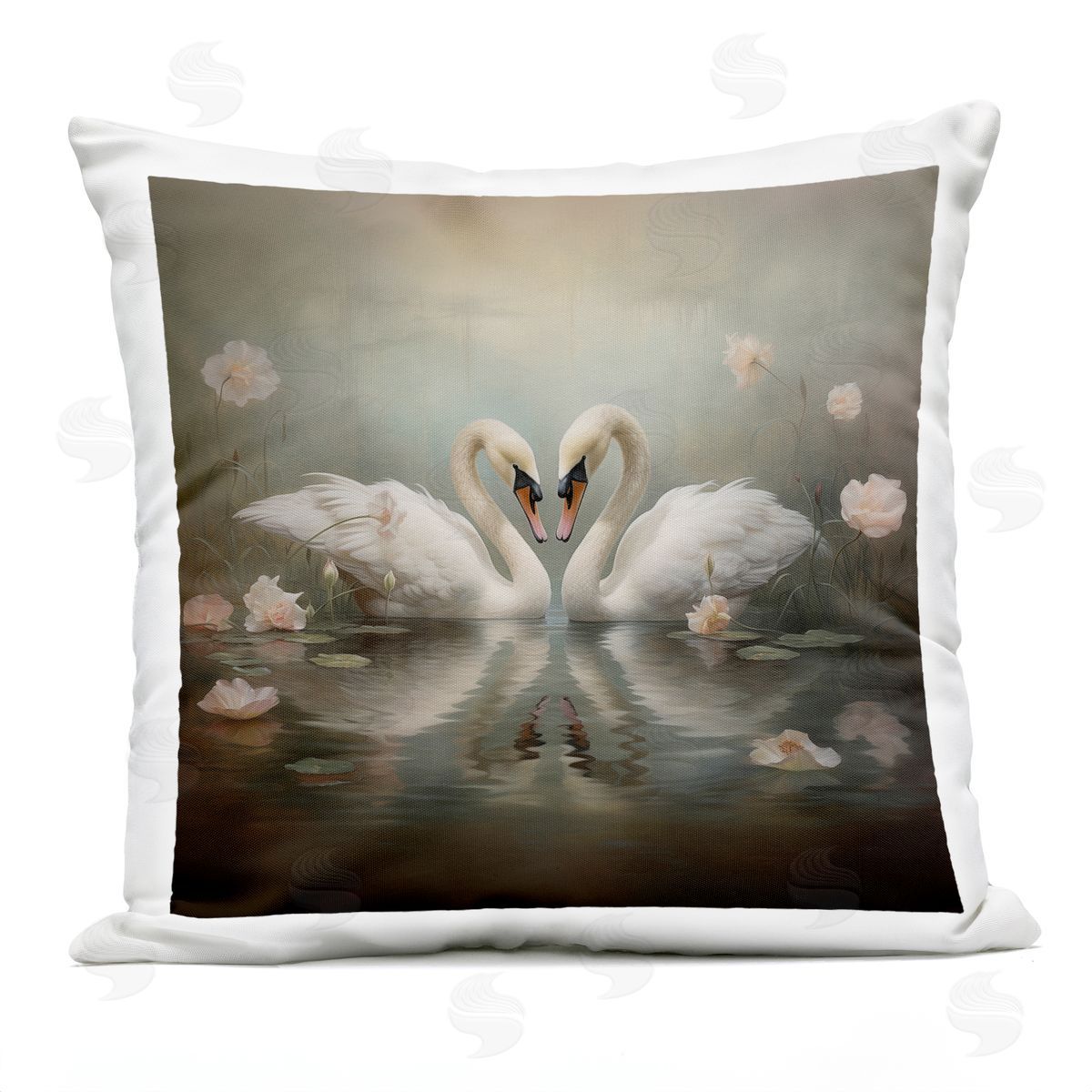Arlington Prints Romantic Swans in Floral Pond Outdoor Quick-Dry Polyester Printed Throw Pillow
