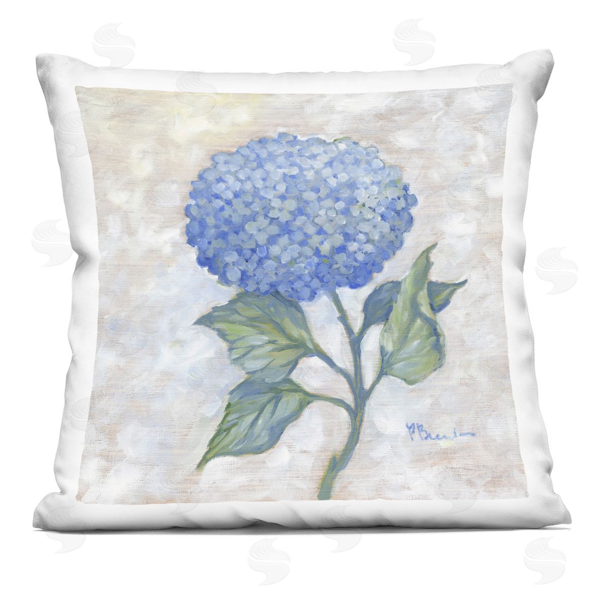 Paul Brent Traditional Blue Hydrangea Bloom Printed Plush Polyester Throw Pillow