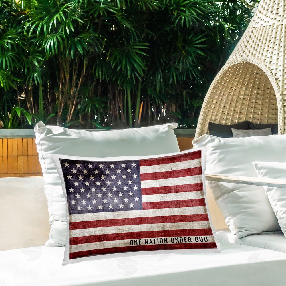 Natalie Carpentieri One Nation Under God Flag Outdoor Quick-Dry Polyester Printed Throw Pillow in Back Yard