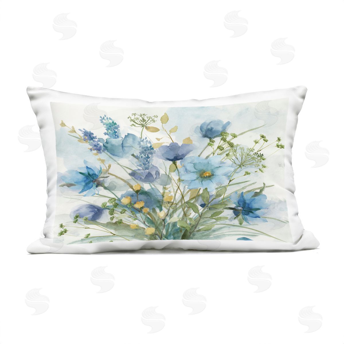 Nan Blue Toned Wild Flowers Outdoor Quick-Dry Polyester Printed Throw Pillow