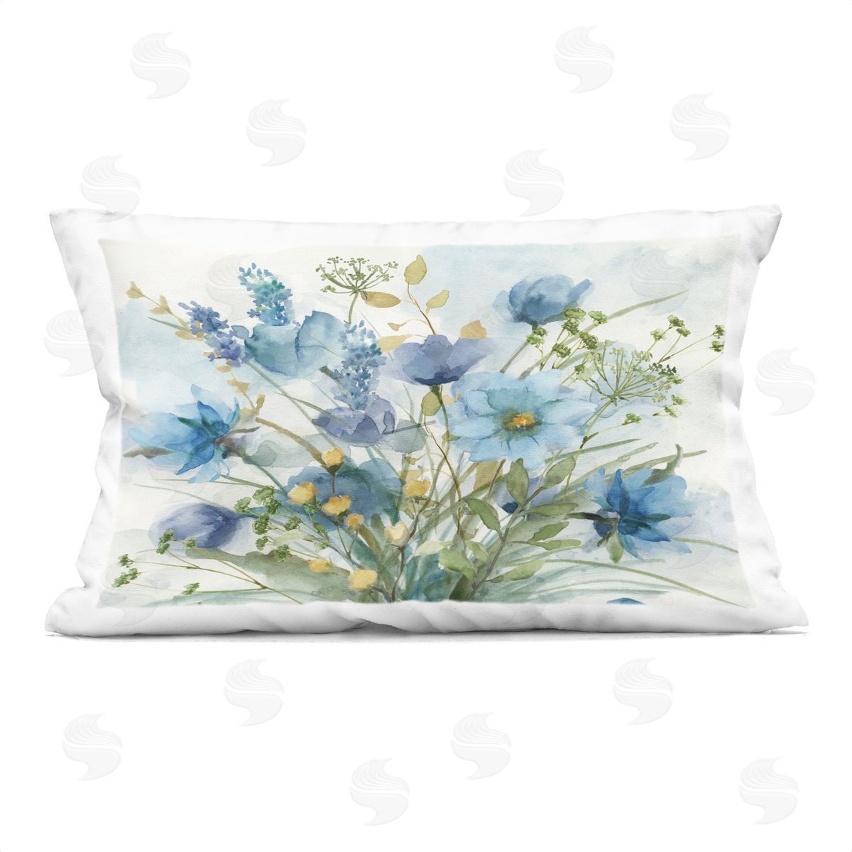 Nan Blue Toned Wild Flowers Printed Plush Polyester Throw Pillow