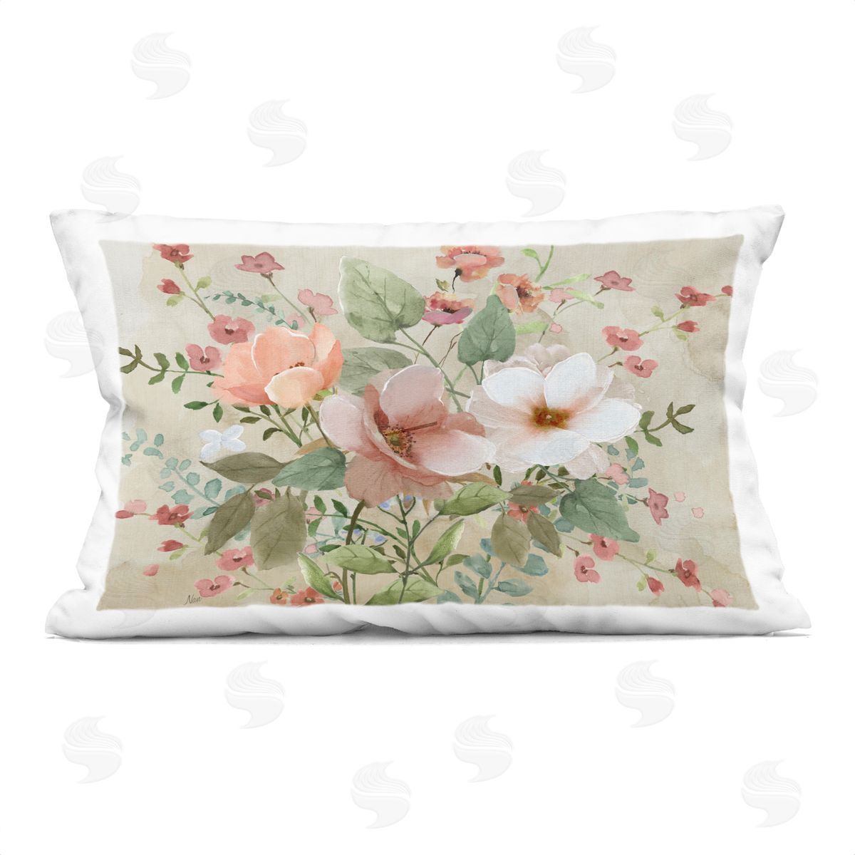 Nan Elegant Country Blooms Printed Plush Polyester Throw Pillow