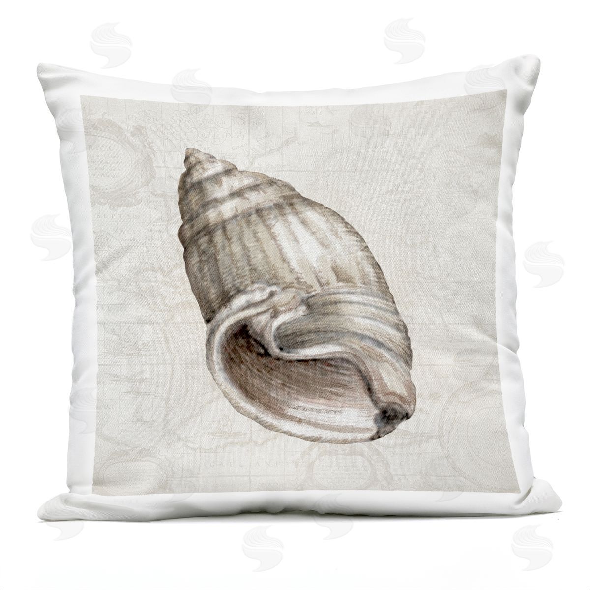 Conrad Knutsen Seashell over Vintage Map Outdoor Quick-Dry Polyester Printed Throw Pillow