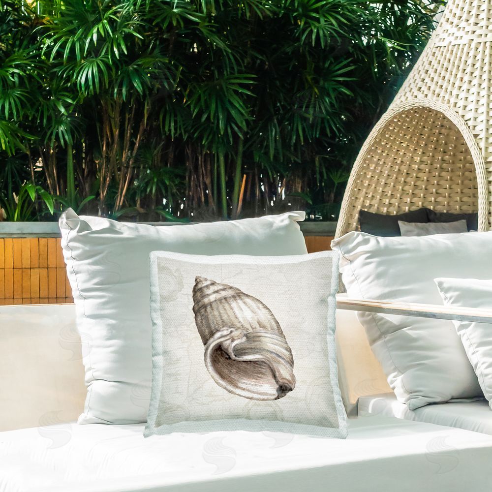 Conrad Knutsen Seashell over Vintage Map Outdoor Quick-Dry Polyester Printed Throw Pillow in Back Yard