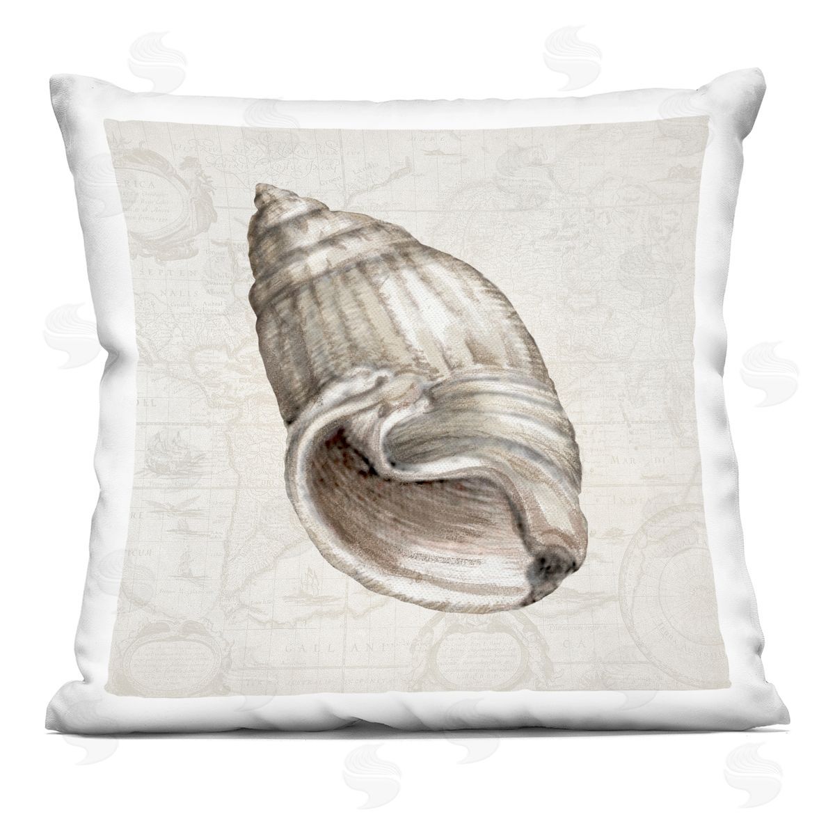 Conrad Knutsen Seashell over Vintage Map Printed Plush Polyester Throw Pillow