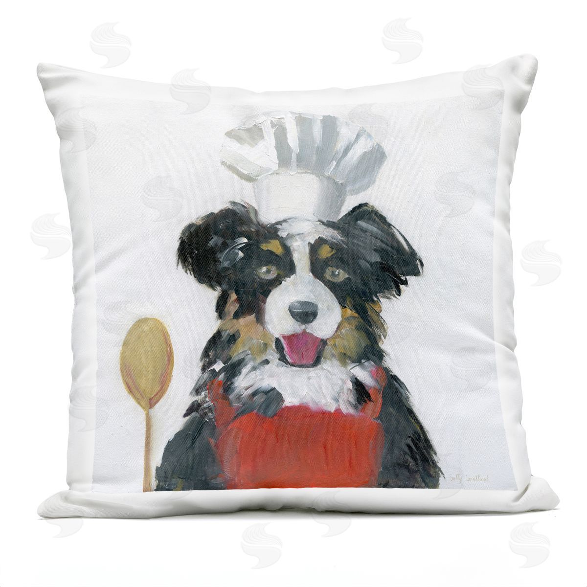 Sally Swatland Chef Dog Kitchen Helper Outdoor Quick-Dry Polyester Printed Throw Pillow