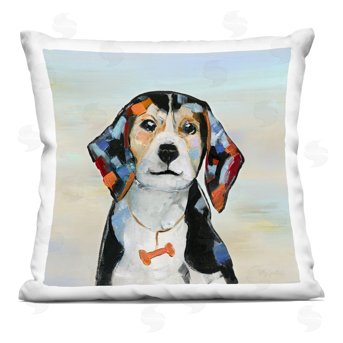 Sally Swatland Beagle with Bone Collar Printed Plush Polyester Throw Pillow