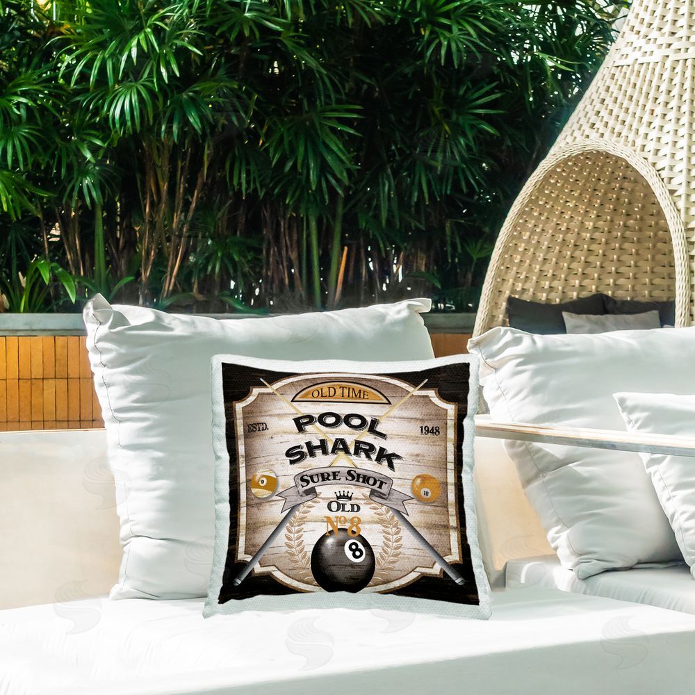 Conrad Knutsen Rustic Pool Shark Outdoor Quick-Dry Polyester Printed Throw Pillow in Back Yard