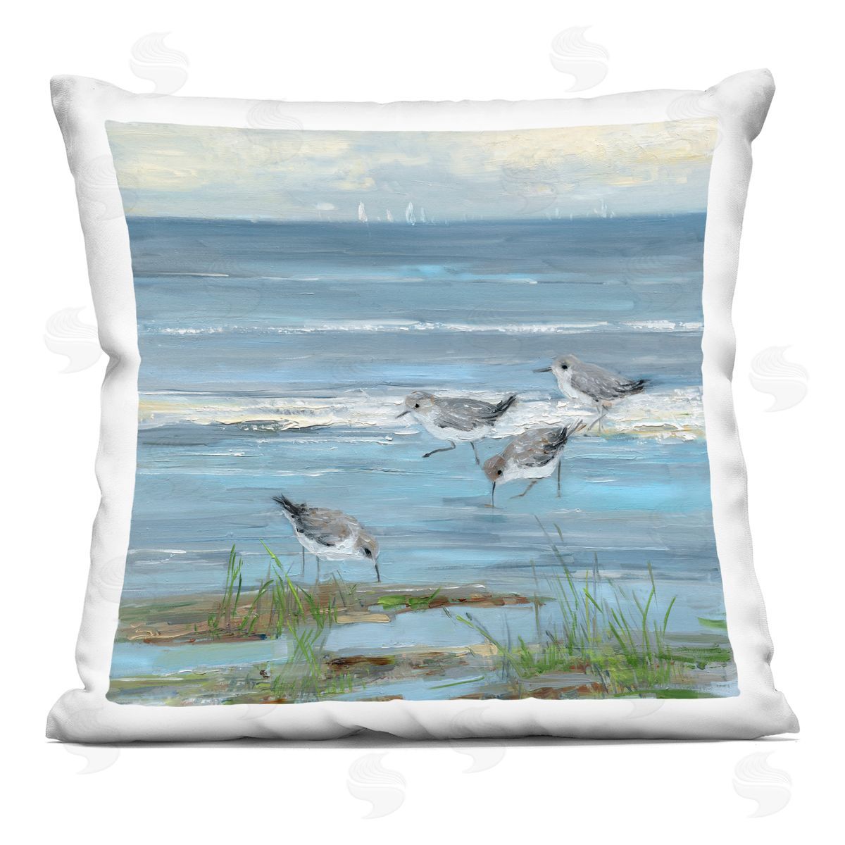 Sally Swatland Stepping Sandpipers Grazing Printed Plush Polyester Throw Pillow