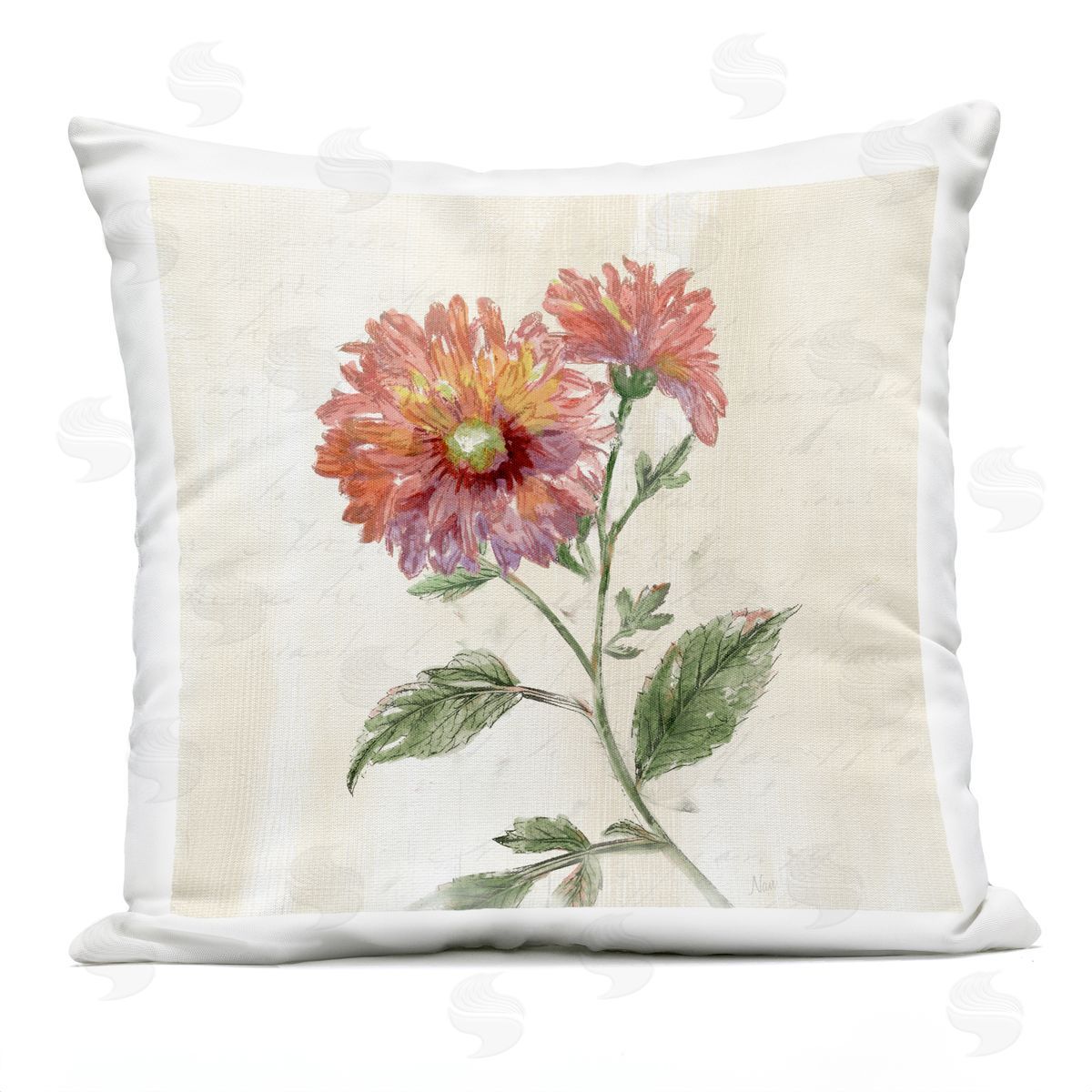 Nan Vintage Blooming Dahlia Outdoor Quick-Dry Polyester Printed Throw Pillow