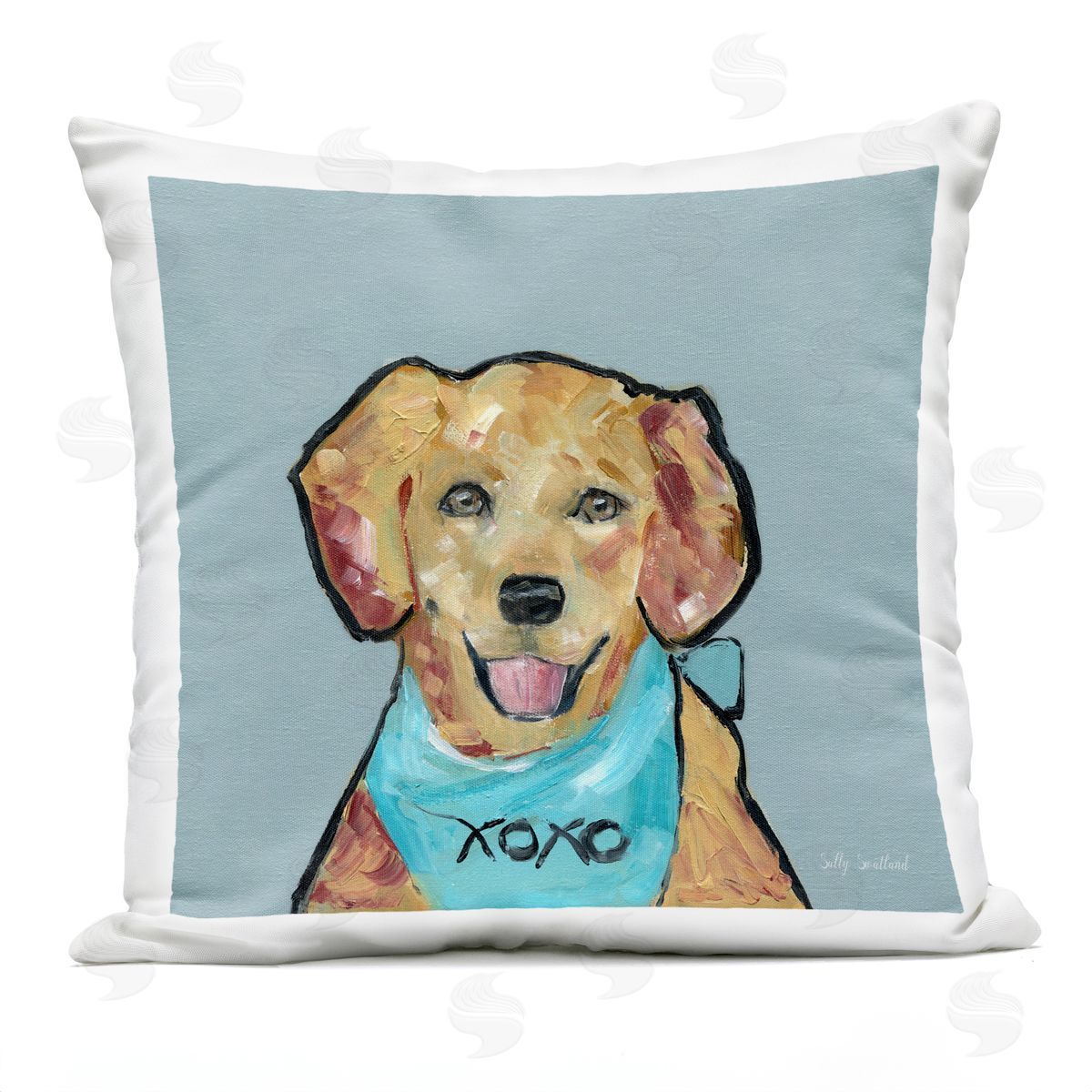 Sally Swatland Dog with XOXO Bandana Outdoor Quick-Dry Polyester Printed Throw Pillow