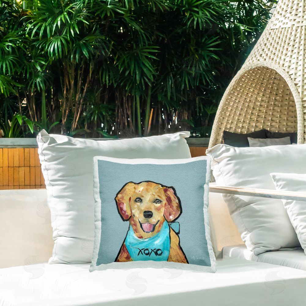 Sally Swatland Dog with XOXO Bandana Outdoor Quick-Dry Polyester Printed Throw Pillow in Back Yard