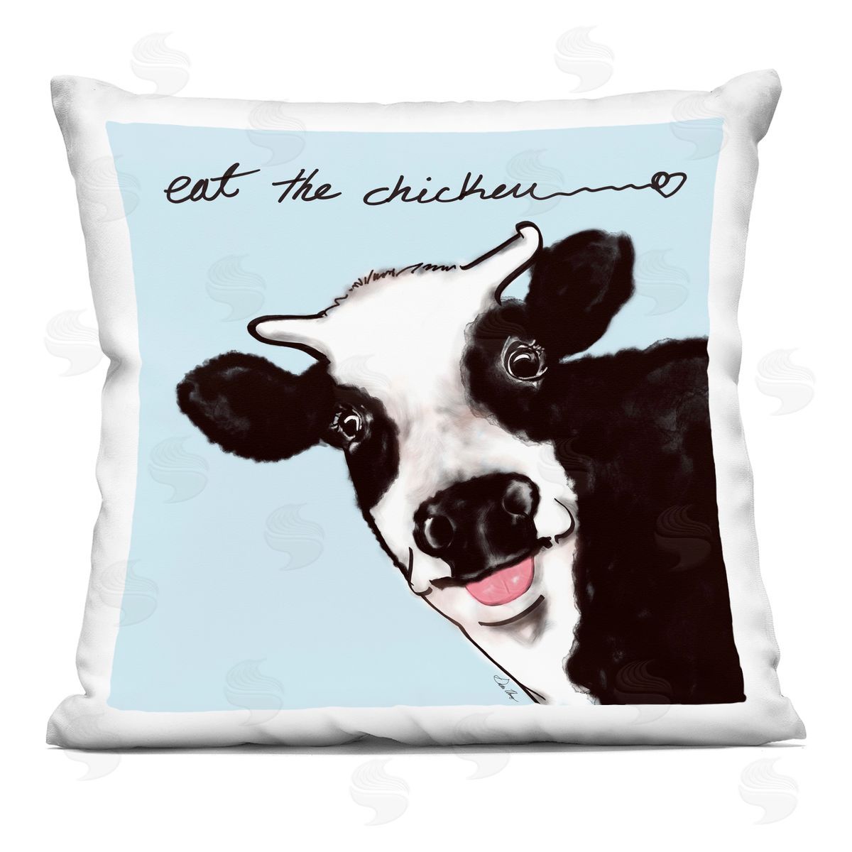 Stella Chang Eat The Chicken Funny Cow Printed Plush Polyester Throw Pillow