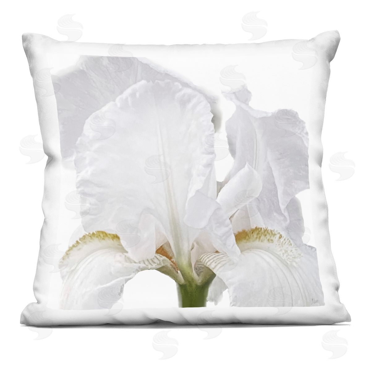 Nan White Iris Close Up Printed Plush Polyester Throw Pillow