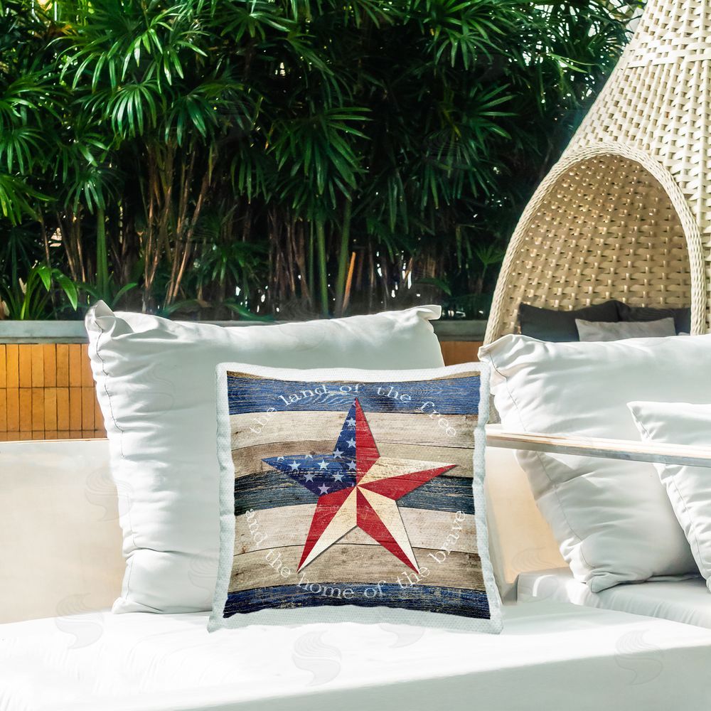 Susan Arnot Patriotic Star & Phrase Outdoor Quick-Dry Polyester Printed Throw Pillow in Back Yard