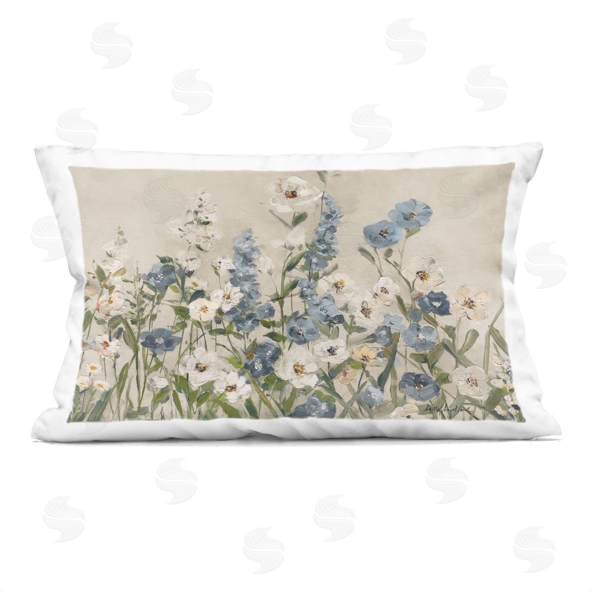 Sally Swatland Garden Blossoms in Blue & White Plush Polyester Art Print Pillow