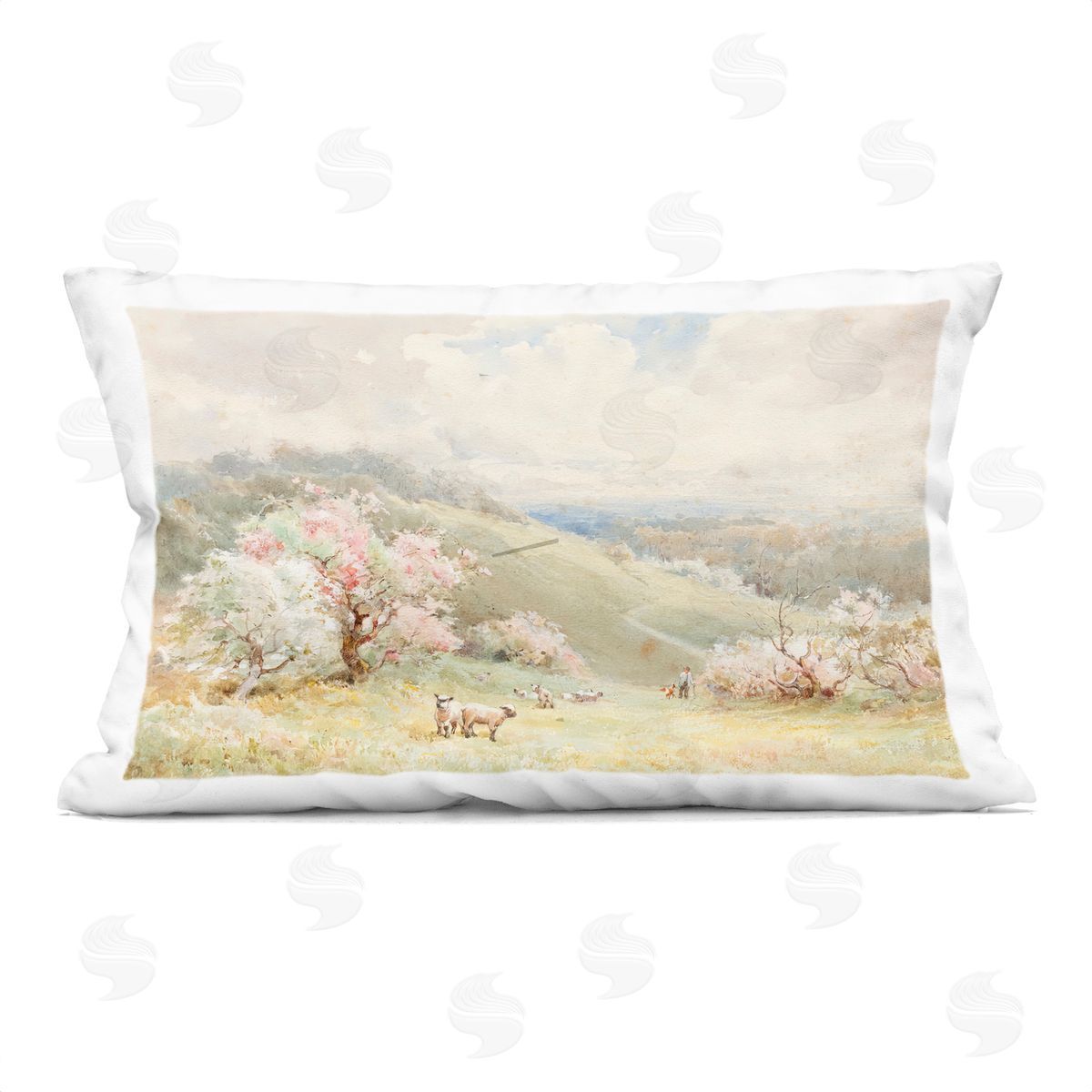 Lux + Me Designs Lambs Strolling Pastel Countryside Plush Polyester Art Print Pillow