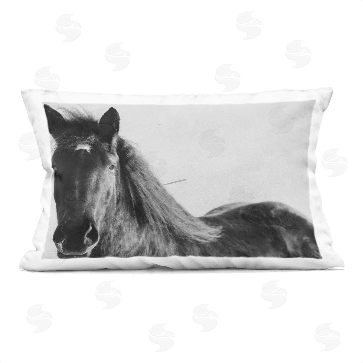 Amy Carroll Black Horse in Winter Plush Polyester Art Print Pillow