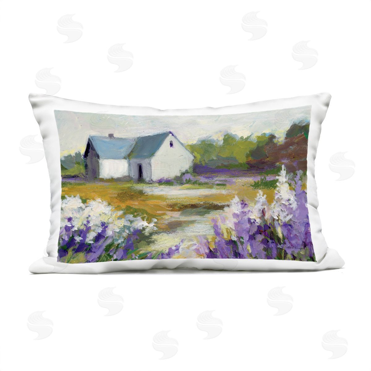 Susan Winget Lavender Field and Cottage Plush Polyester Art Print Pillow