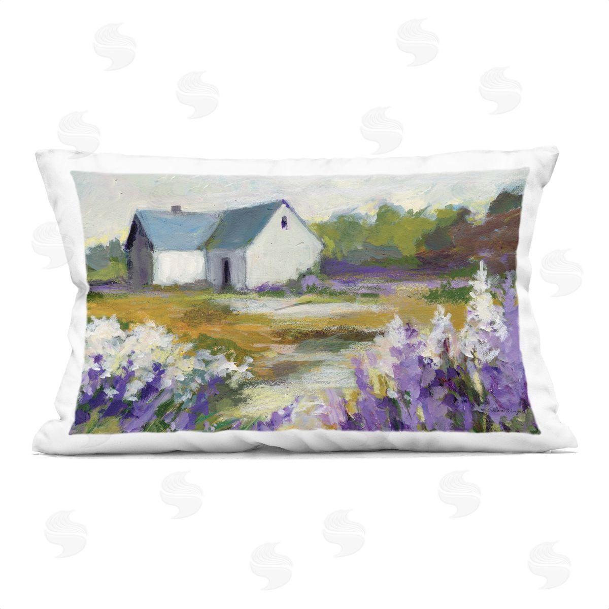 Susan Winget Lavender Field and Cottage Plush Polyester Art Print Pillow