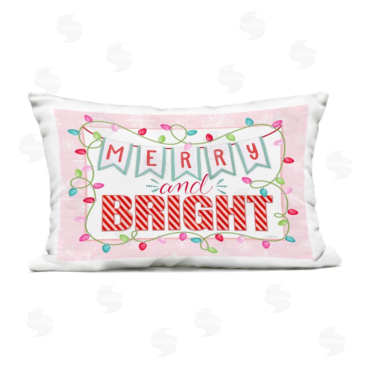 Nicole Tamarin Pastel Pink Merry & Bright Plush Polyester Art Print Pillow