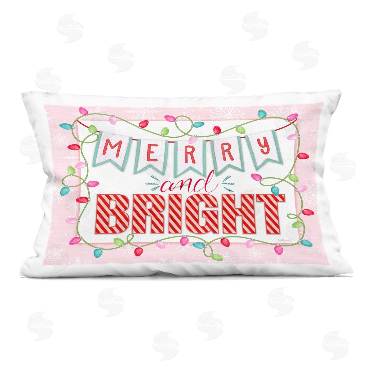 Nicole Tamarin Pastel Pink Merry & Bright Plush Polyester Art Print Pillow
