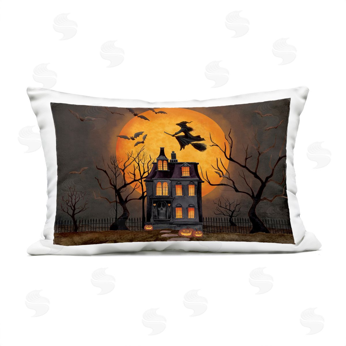 Nicole Tamarin Haunted Night Mansion Plush Polyester Art Print Pillow