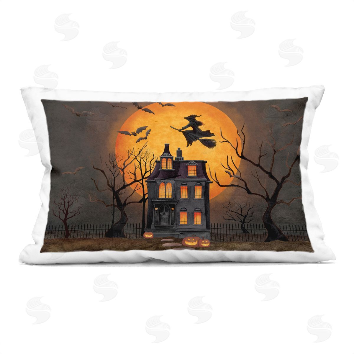 Nicole Tamarin Haunted Night Mansion Plush Polyester Art Print Pillow