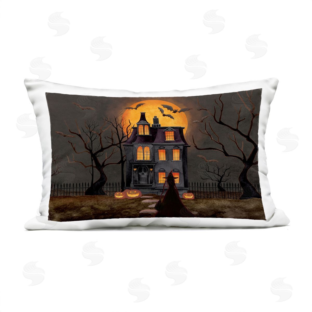 Nicole Tamarin Bats Over Haunted Mansion Plush Polyester Art Print Pillow