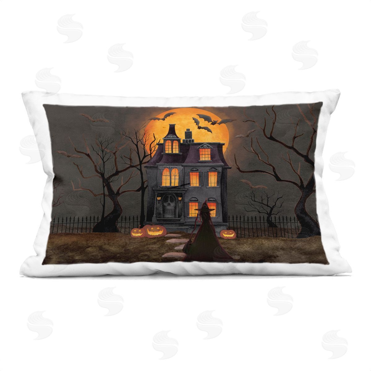 Nicole Tamarin Bats Over Haunted Mansion Plush Polyester Art Print Pillow