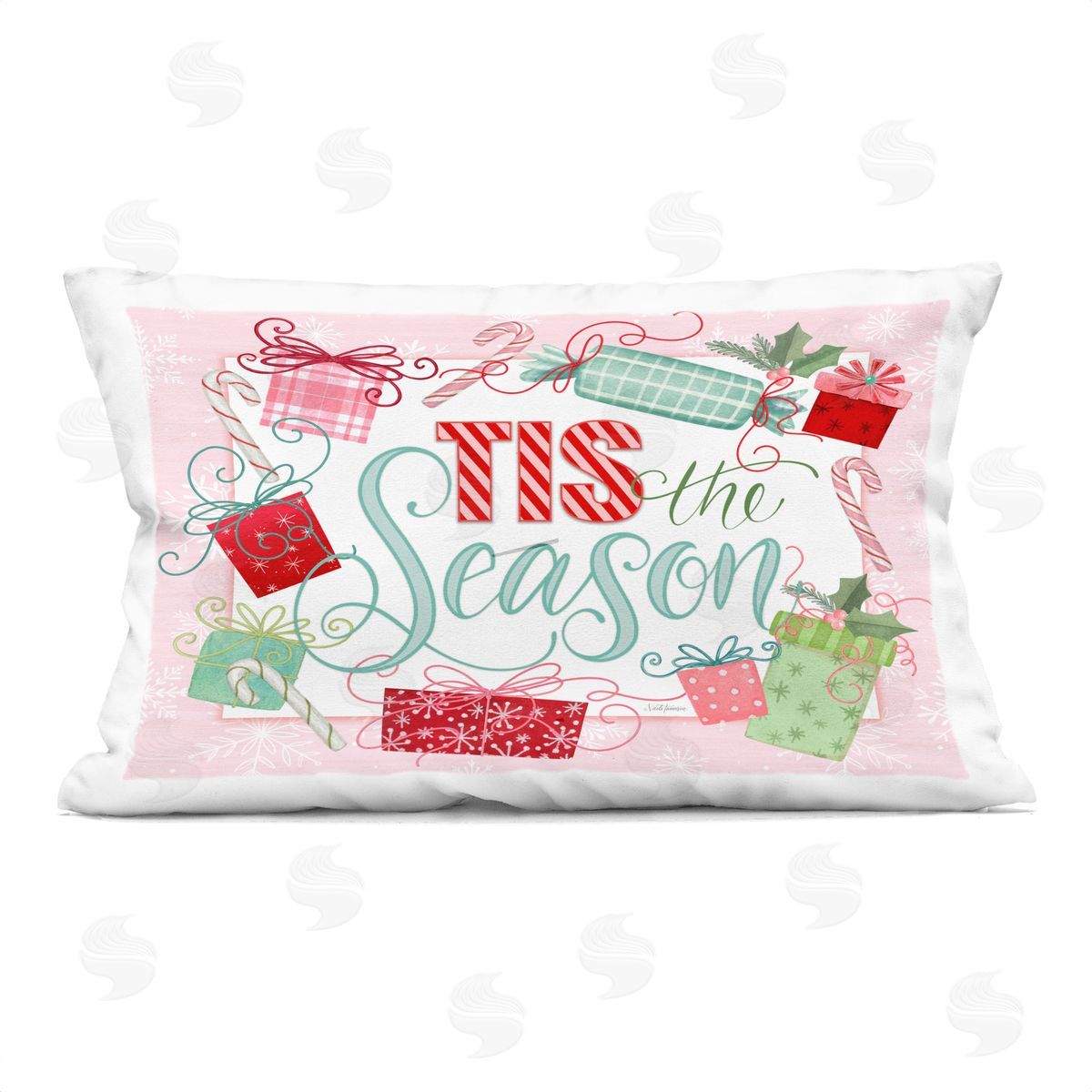 Nicole Tamarin Pastel Pink Tis The Season Plush Polyester Art Print Pillow