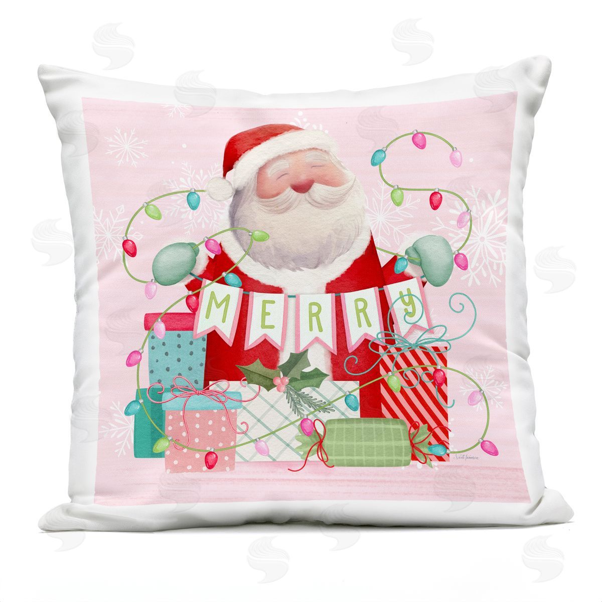 Nicole Tamarin Merry Pinkmas Santa Plush Polyester Art Print Pillow