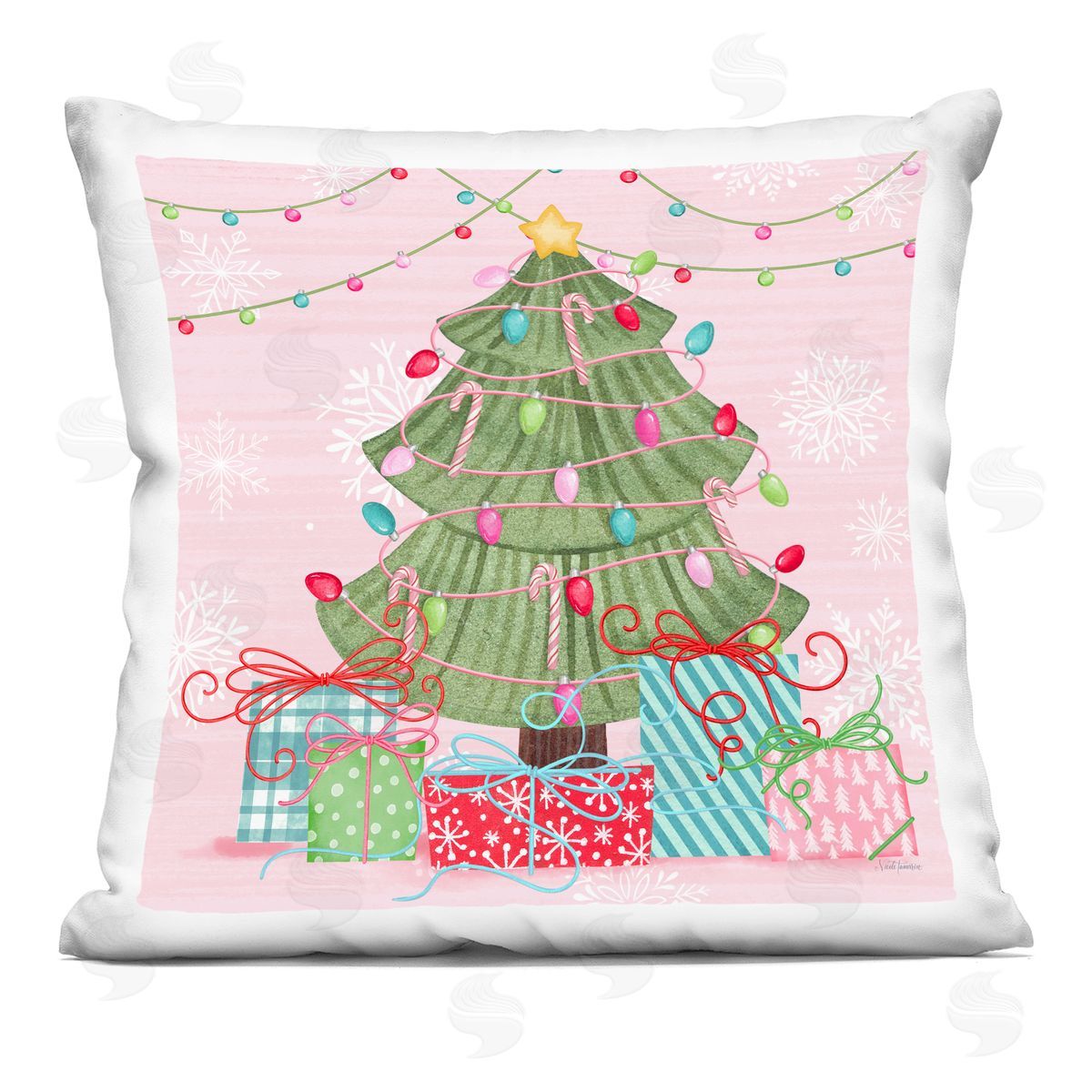 Nicole Tamarin Merry Pinkmas Tree Plush Polyester Art Print Pillow