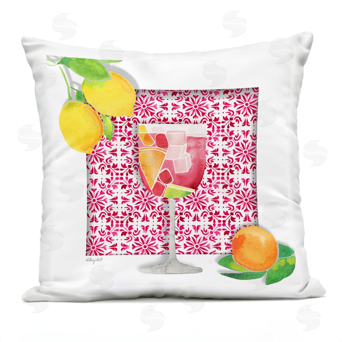 Hillary Holt Mediterranean Pattern Sangria Outdoor Quick-Dry Polyester Printed Throw Pillow
