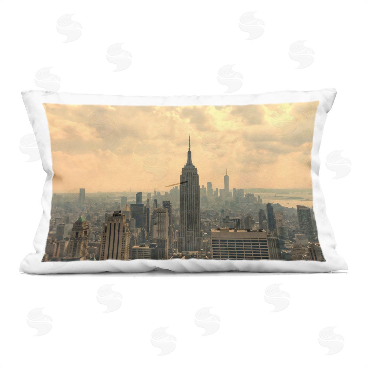 LSR Creative Studio NYC Skyline with Clouds Plush Polyester Art Print Pillow