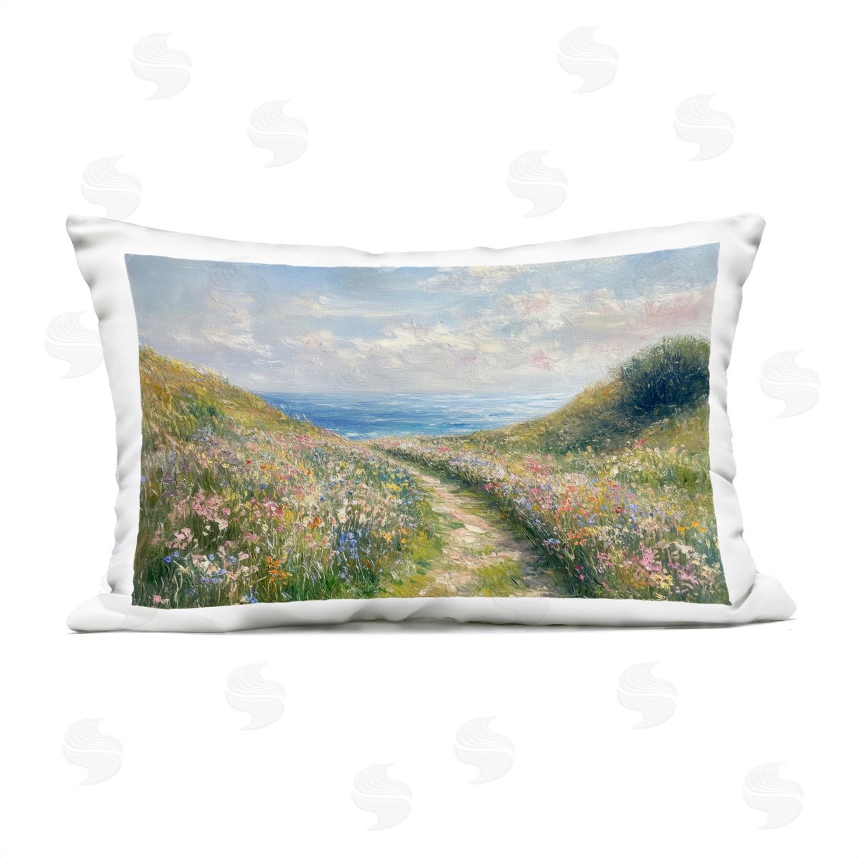Petal Prints Design Well Worn Coastal Path Plush Polyester Art Print Pillow